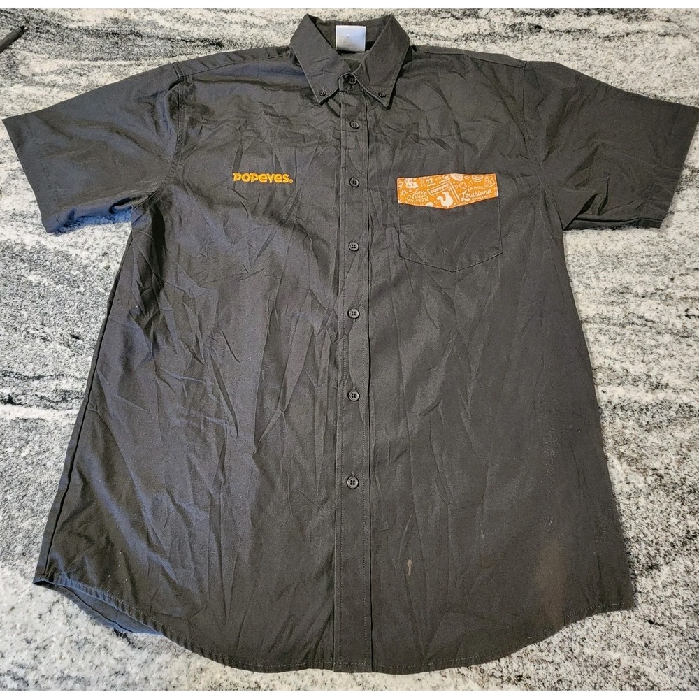 POPEYES LOUISIANA KITCHEN UNIFORM SHIRT MENS MEDIUM EMPLOYEE SHORT SLEEVE GRAY
